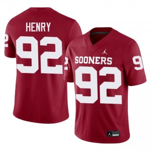 Crimson Jacob Henry #92 OU Sooners Jersey | Men High School Football Moisture Wicking Embroidery 65628000