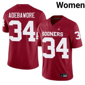 Crimson Adepoju Adebawore #34 Oklahoma Jersey | Women High School Football Moisture Wicking Stitched 67781489