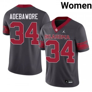 OKLA Adepoju Adebawore #34 Anthracite Alternate Jersey | Essential Stitched NCAA Football Women Apparel 86600260