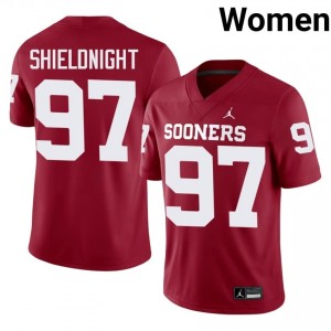 OKLA Alex Shieldnight #97 Crimson Jersey | Genuine Stitched NCAA Football Women Apparel 39255223