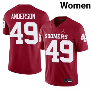 Oklahoma Ben Anderson #49 Crimson Jersey | Genuine Stitched NCAA Football Women Apparel 97976173