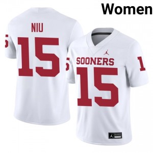 Durable Jett Niu #15 OU White Jersey | Women University Football Swen Fan Gear 35502463