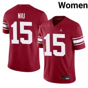 Jett Niu #15 Oklahoma Sooners Throwback Jersey | Iconic Crimson College Football Women Embroidery 35795043