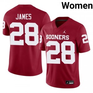 Oklahoma Marcus James #28 Crimson Jersey | Genuine Stitched NCAA Football Women Apparel 81821244