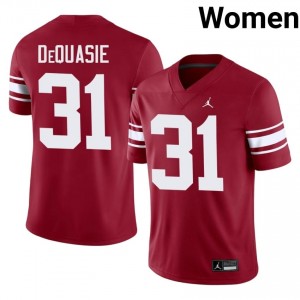 Officially Licensed Reed DeQuasie #31 OU Sooners Crimson Throwback Jersey | Women University Football Embroidery Fan Gear 81813936