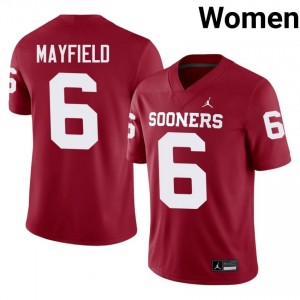Sooners Baker Mayfield #6 Crimson Jersey | Genuine Stitched NCAA Football Women Apparel 52253148