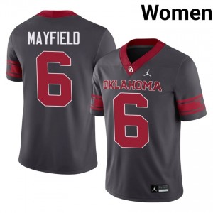 Top-Tier Baker Mayfield #6 Oklahoma Anthracite Alternate Jersey | Women University Football Stitched Fan Gear 91411029