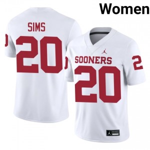 White Billy Sims #20 OU Jersey | Women High School Football Fresh Swen 47619796