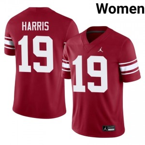 Oklahoma Sooners Brian Harris #19 Crimson Throwback Jersey | Pro Cut Embroidery NCAA Football Women Apparel 19340563