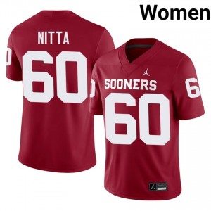 Oklahoma Caleb Nitta #60 Crimson Jersey | Genuine Stitched NCAA Football Women Apparel 21387371