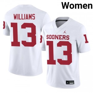 #13 Caleb Williams OU White Jersey | Elite Swen Women Player Football Gear 76438309