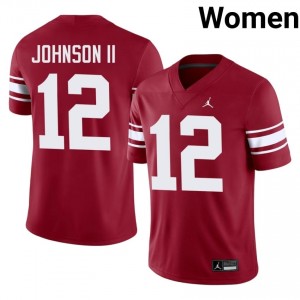 Crimson Derrick Johnson II #12 Oklahoma Sooners Throwback Jersey | Women High School Football Licensed Embroidery 40354140