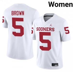 Durable Hollywood Brown #5 OU White Jersey | Women University Football Swen Fan Gear 10759617