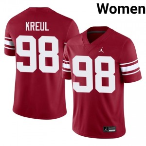 OU Sooners Jake Kreul #98 Crimson Throwback Jersey | Pro Cut Embroidery NCAA Football Women Apparel 65419086