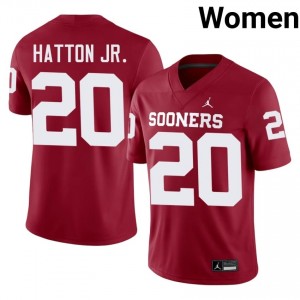 Sooners Jonathan Hatton Jr. #20 Crimson Jersey | Genuine Stitched NCAA Football Women Apparel 60427619