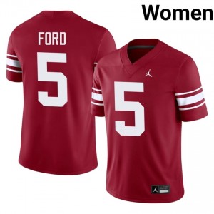 #5 Markel Ford Oklahoma Sooners Crimson Throwback Jersey | Authentic Embroidery Women Player Football Gear 42034913
