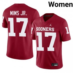 Elite Thread Marvin Mims Jr. #17 Sooners Crimson Jersey | Women University Football Stitched Fan Gear 73848920