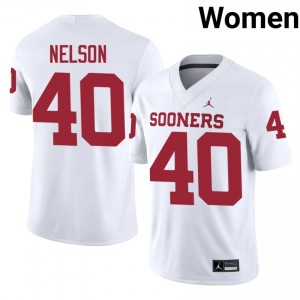 Sooners Matthew Nelson #40 White Jersey | Premium Swen NCAA Football Women Apparel 50344290