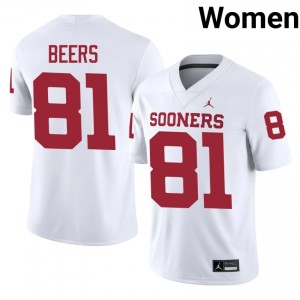 #81 Rocky Beers OU Sooners White Jersey | Elite Swen Women Player Football Gear 89582236