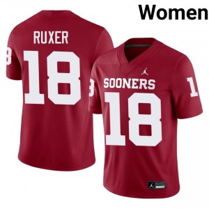 #18 Tyler Ruxer Oklahoma Crimson Jersey | Alumni Stitched Women Player Football Gear 23616178