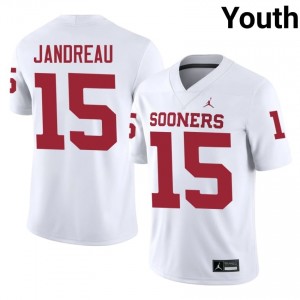 Durable Beau Jandreau #15 OU Sooners White Jersey | Youth University Football Embroidery Fan Gear 11341660