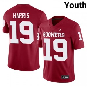 Crimson Brian Harris #19 OU Sooners Jersey | Youth High School Football Moisture Wicking Stitch 16184070