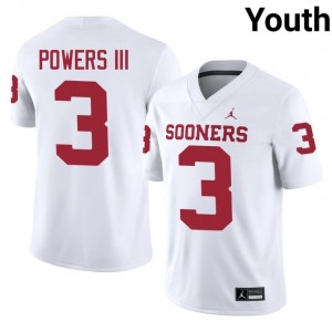 Durable Reggie Powers III #3 OU Sooners White Jersey | Youth University Football Embroidery Fan Gear 53833290